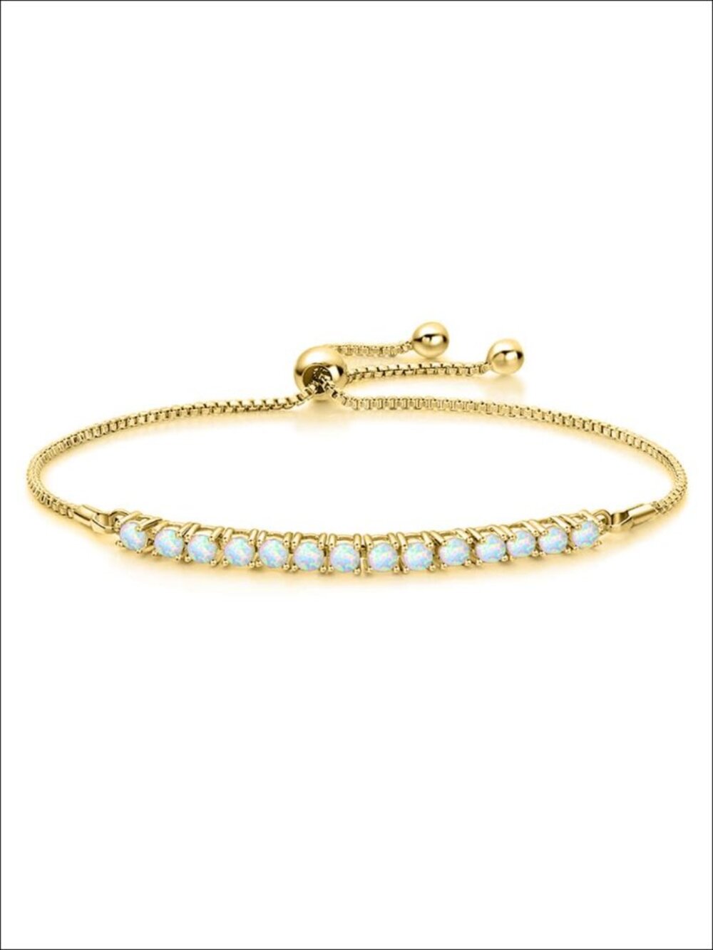14K Gold Opal Single Row Charm Bracelet Women